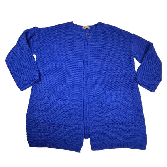 NWOT Beulah Chunky Knit Long Cardigan Sz.XL Royal Blue Pockets Minimalist Preppy - Picture 6 of 12